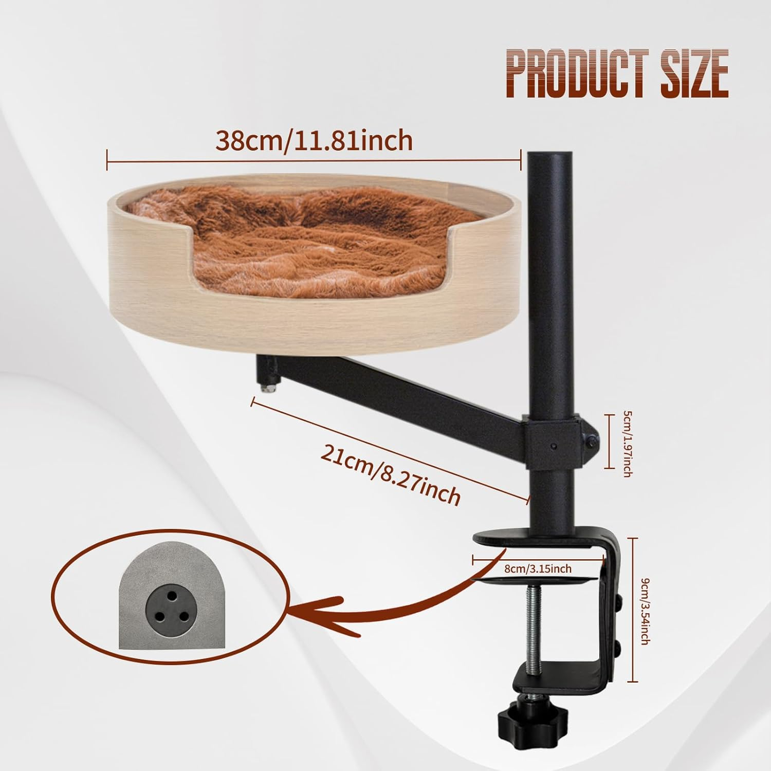 Cat Bed Desk with Pet Mat, Cat Hammock for Desk, ZBUQ Cat Bed Desk with Wooden Bowl, 360&deg; Rotation and Adjustable Height, Light Brown image number 3