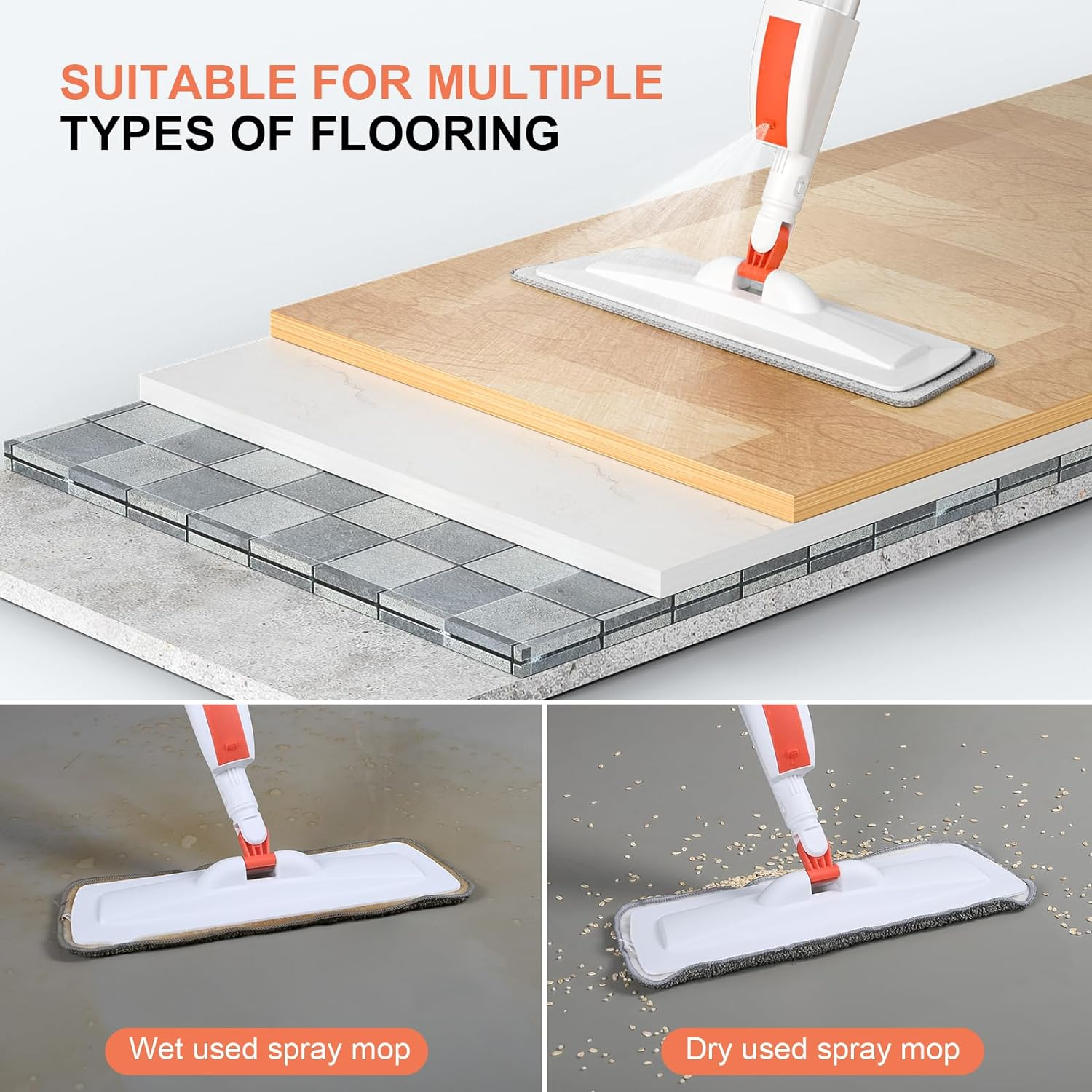 Spray Mop for Floor Cleaning, 360&deg; Rotating Wet Dry Cleaning Dust Mop with Spraying Trigger, 400ML Large Refill Bottle 2 Extra Microfibre Pads, for Hardwood Vinyl Floors Tiles Cleaning image number 6