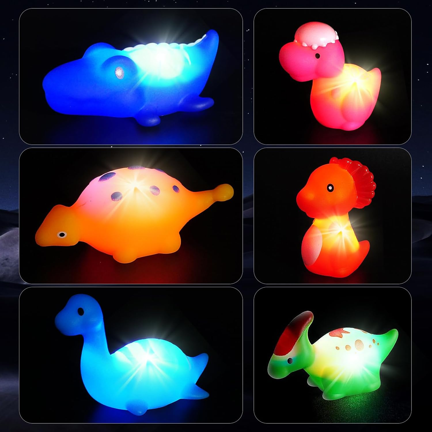 6 Packs Light-Up Floating Dinosaur Bath Toys Set, for Baby Toddler Nephew in Birthday Christmas Easter, Great Water Bathtub Shower Pool Bath Toy for Children Preschool image number 4