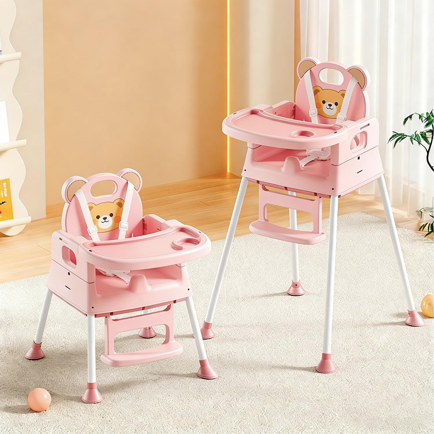 Baby High Chair for Babies and Toddlers with 360 Degree Rotatable Wheels 6 in 1/3 in 1 Foldable and Portable Children'S Highchair Suitable for Babies of All Ages to Grow up (Navy Blue)