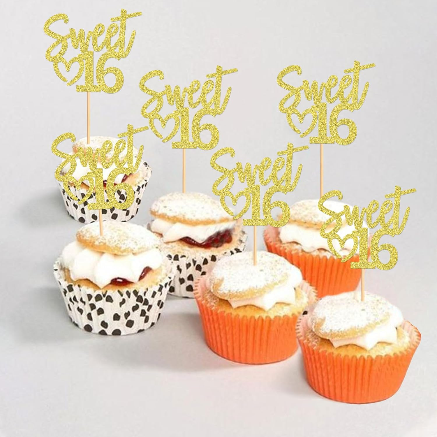 24 Pack Sweet 16 Cupcake Toppers Happy Sweet 16 Sweet Sixteen Birthday Cupcake Picks Happy 16 for 16Th Birthday Adult Men Women Wedding Anniversary Party Cake Decorations Supplies Gold image number 2