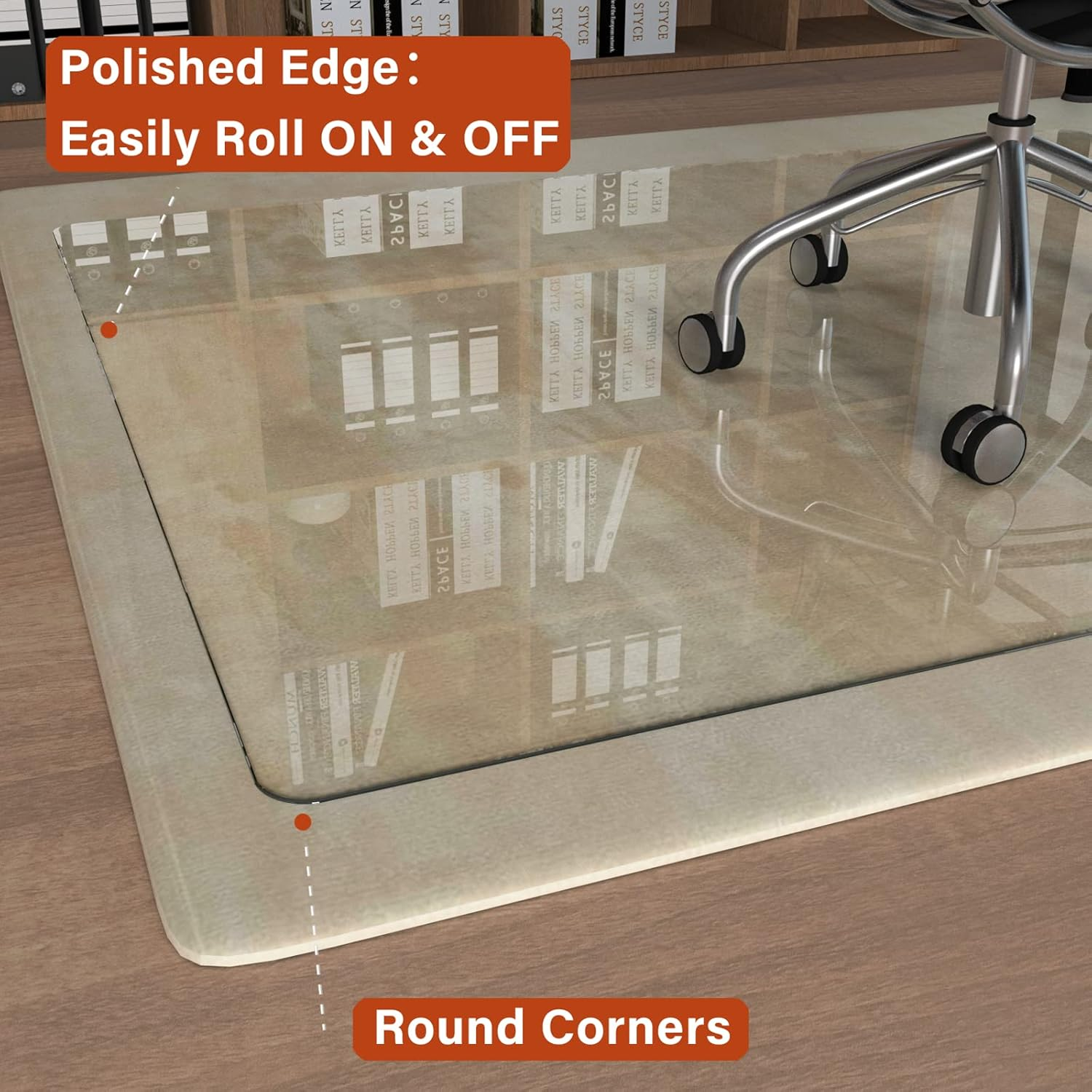 CONGUILIAO Glass Chair Mat, 115X139Cm Tempered Glass Office Chair Mat for Carpeted or Hardwood Floors, Computer Chair Mat Floor Protector Mat, Effortless Rolling, Easy to Clean (Transparent) image number 3