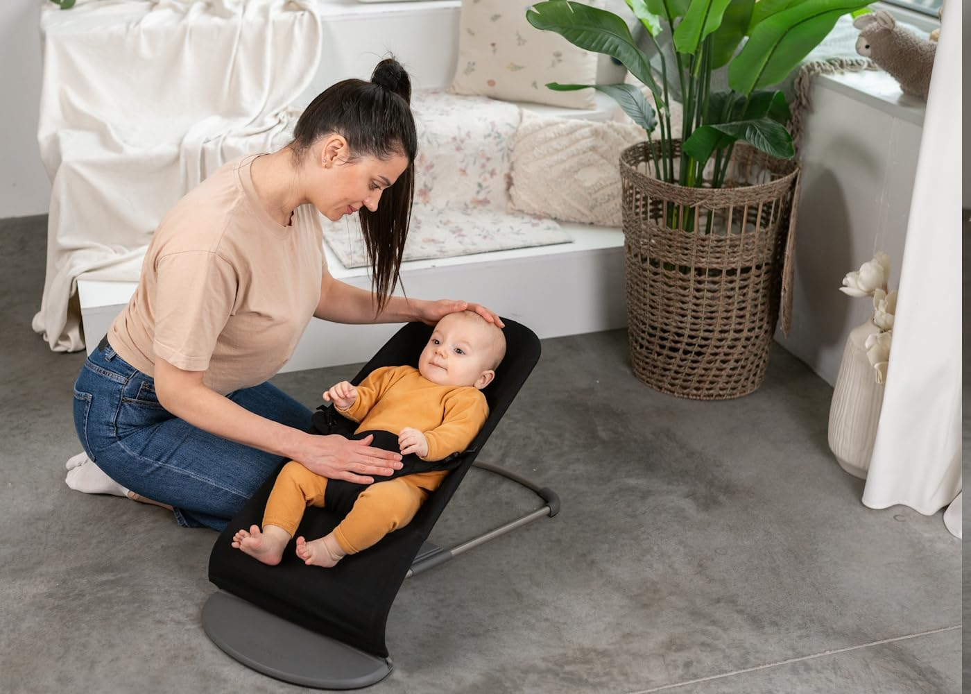 Fabric Seat for Bouncer - Compatible with Baby Bjorn Bouncer - Dense, Wear-Resistant, Skin-Friendly Cotton - Replacement Covers ONLY, Charcoal Black (Charcoal Black) image number 1