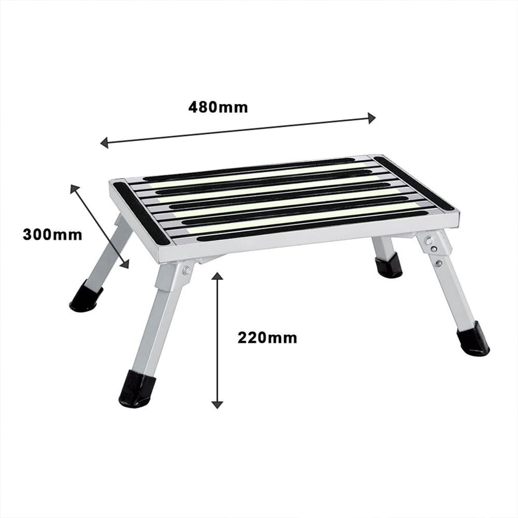 Portable Folding Step Stool Ladder,Luminous Caravan Camping Rv Accessories with Non-Slip Rubber Feet,Aluminium Caravan Step Camper Trailer for Camping or Kitchen Bathroom Footstool