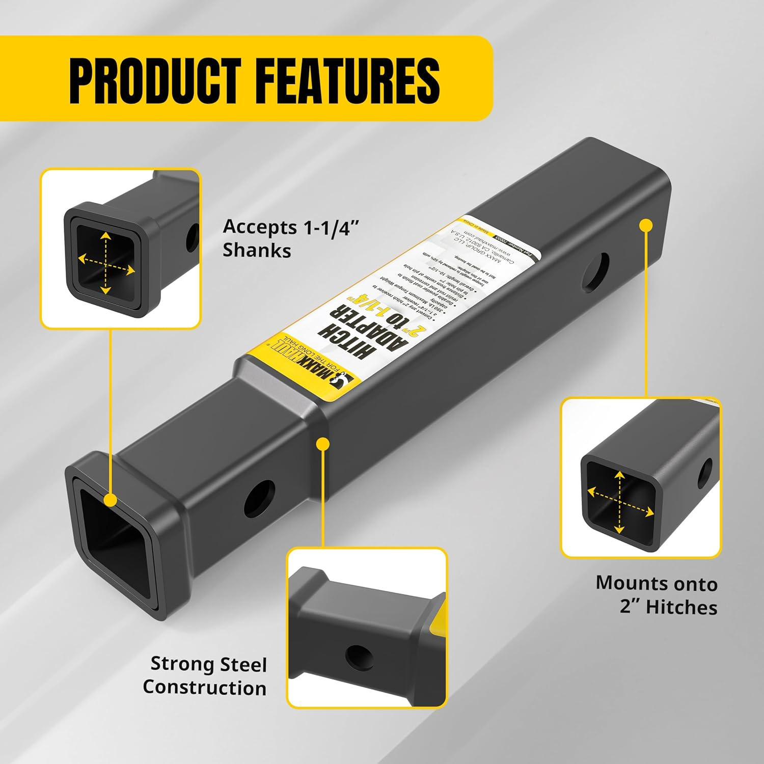 Maxxhaul 70033 2 Inch to 1-1/4 Inch Trailer Hitch Receiver Adapter/Extension image number 3