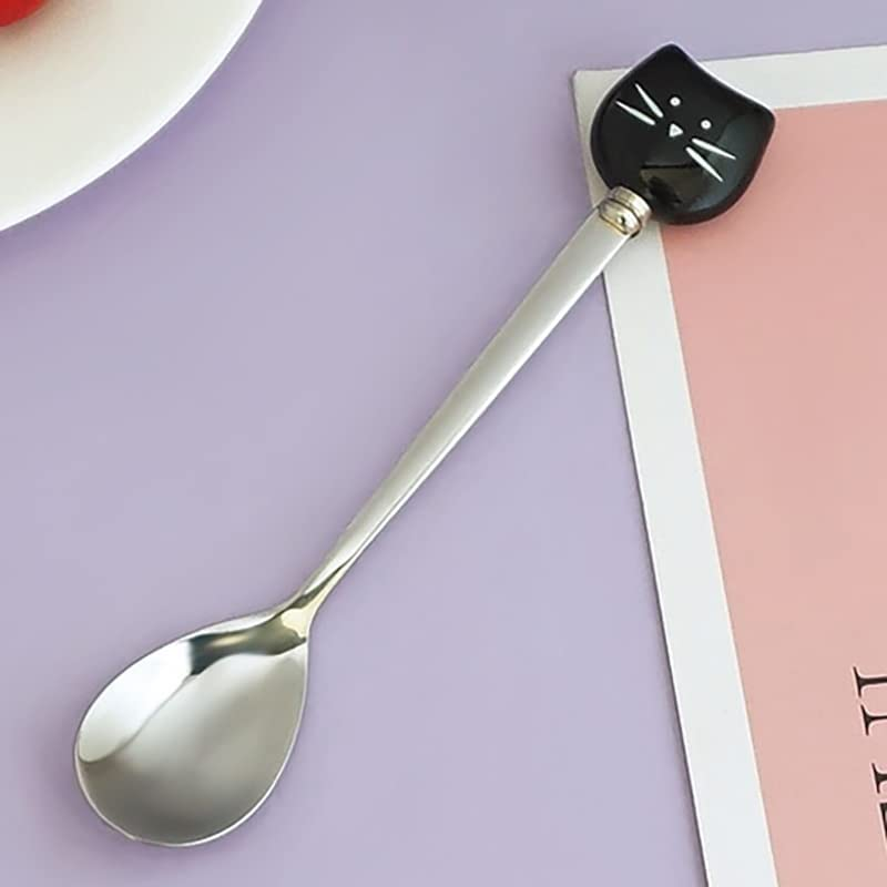 Cute Cat Spoon for Tea Coffee Ceramic Stainless Steel Spoons for Cat Lover Cat Food Spoon for Wet Food Cat Themed Gifts for Couples Wedding House Warming Gifts 2Pcs image number 1