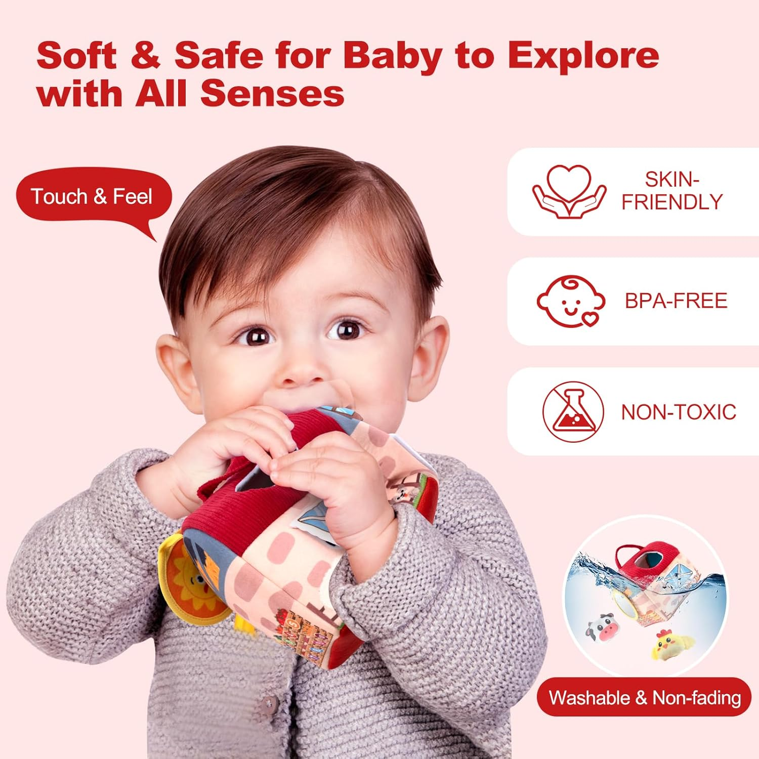 Baby Toys 6-12 Months, Stuffed Animal Rattles Plush Barn with 6 Farm Animals, Rattle, Crinkle Paper, Mirror, Infant Soft Farm Sensory Toys Hand Development Toy for Toddlers 1-3 image number 1