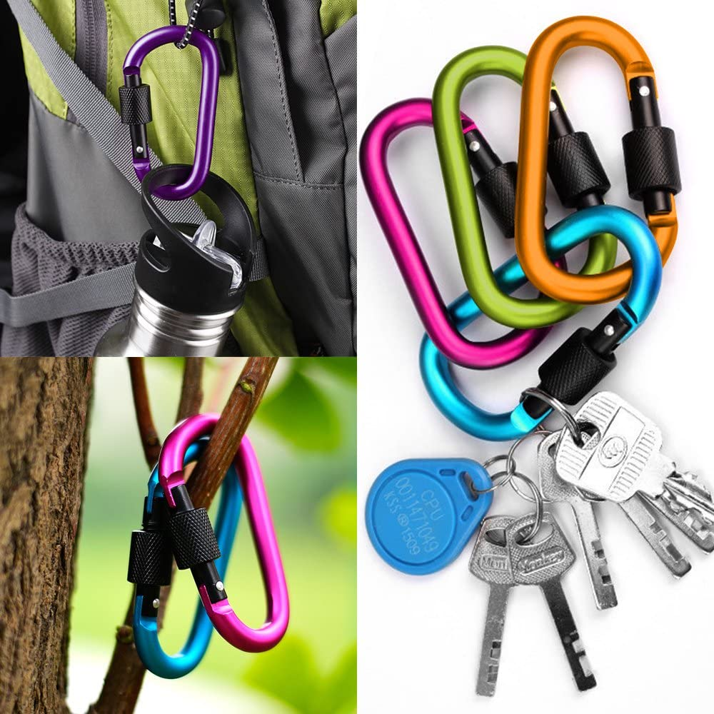 Yucool 10 Pack Aluminum D-Ring Carabiners, D Shape Keychain Clips Hook Spring-Loaded for Camping Hiking Fishing, with 10 Stainless Steel Wire Keychains, 10 Key Rings - Multi-Color image number 3