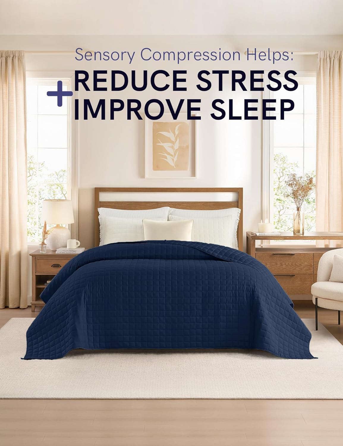 Ynm Exclusive Weighted Blanket, Fall Asleep Faster and Sleep Better, Smallest Compartments, 100% Soothing Cotton Material (152Cmx203Cm, 9Kg, Navy Blue), Ideal for Full/Queen Bed image number 2