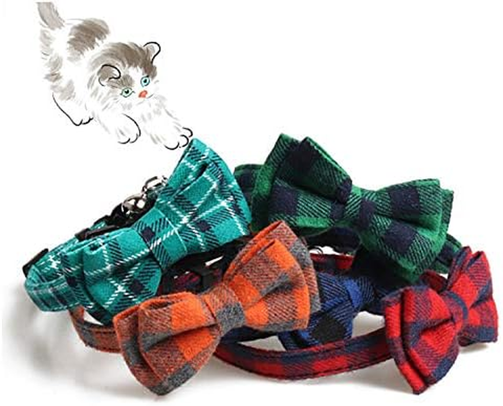 Cat Collar Breakaway with Bell and Bow Tie, Plaid Design Adjustable Safety Kitty Kitten Collars (Style1, 1.0 * 28CM) image number 5