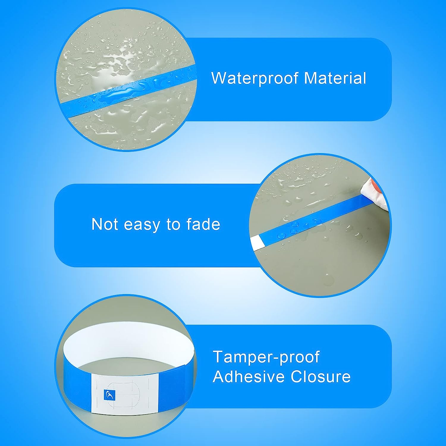 KINBOM 200Pcs Neon Wristbands, Waterproof Paper Bracelets Event Wristbands Colorful Wrist Party Bands Armbands for Events Bars Concerts Nightclubs(Green, Red, Blue, Yellow) image number 5