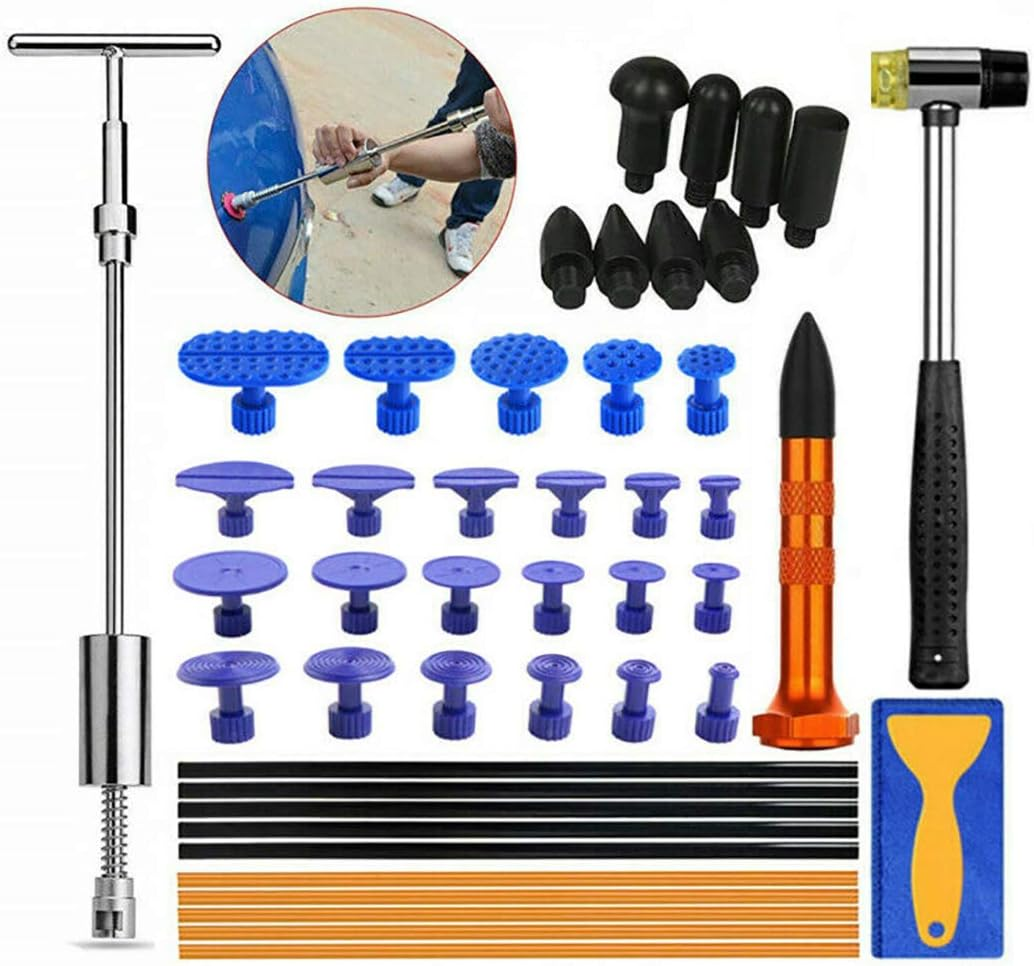 Car Paintless Hammer Repair Dent Puller 2 in 1 Sliding Hammer Dent Repair Tools with Glue Gun Glue Sticks Bridge Puller Tabs (Kit E) image number 4