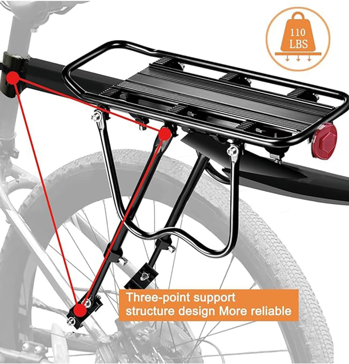 Rear Bike Rack， Bicycle Cargo Rack，Bike Accessories， Full Quick Release Adjustable Bicycle Carrier Bike Luggage Rack for Back of Bike Aluminum Alloy 110Lbs Capacity image number 3