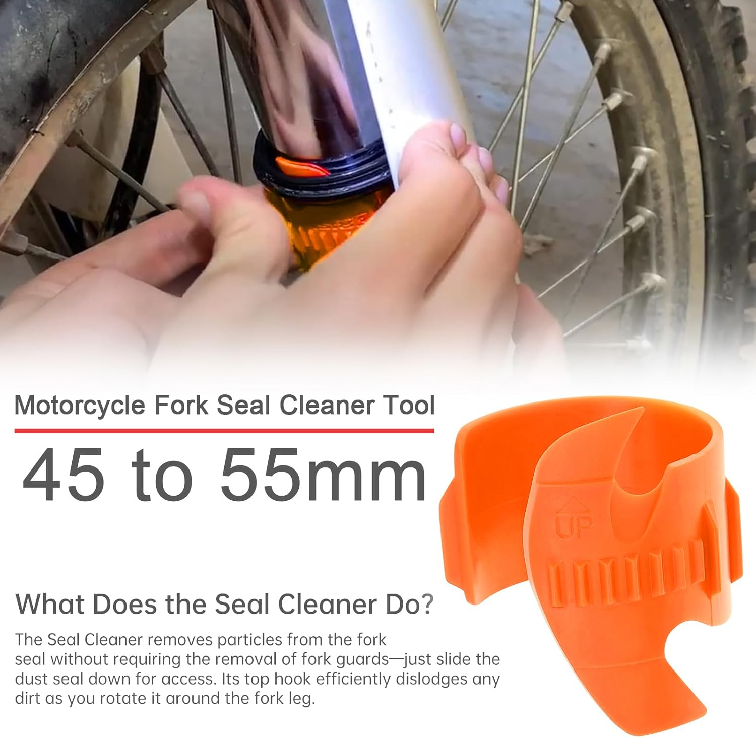 Windance Motorcycle Fork Seal Saver Cleaner,Front Fork Seal Clean Tool, Shock Repairing Absorber Tool 45Mm-55Mm (Orange) - Orange image number 5