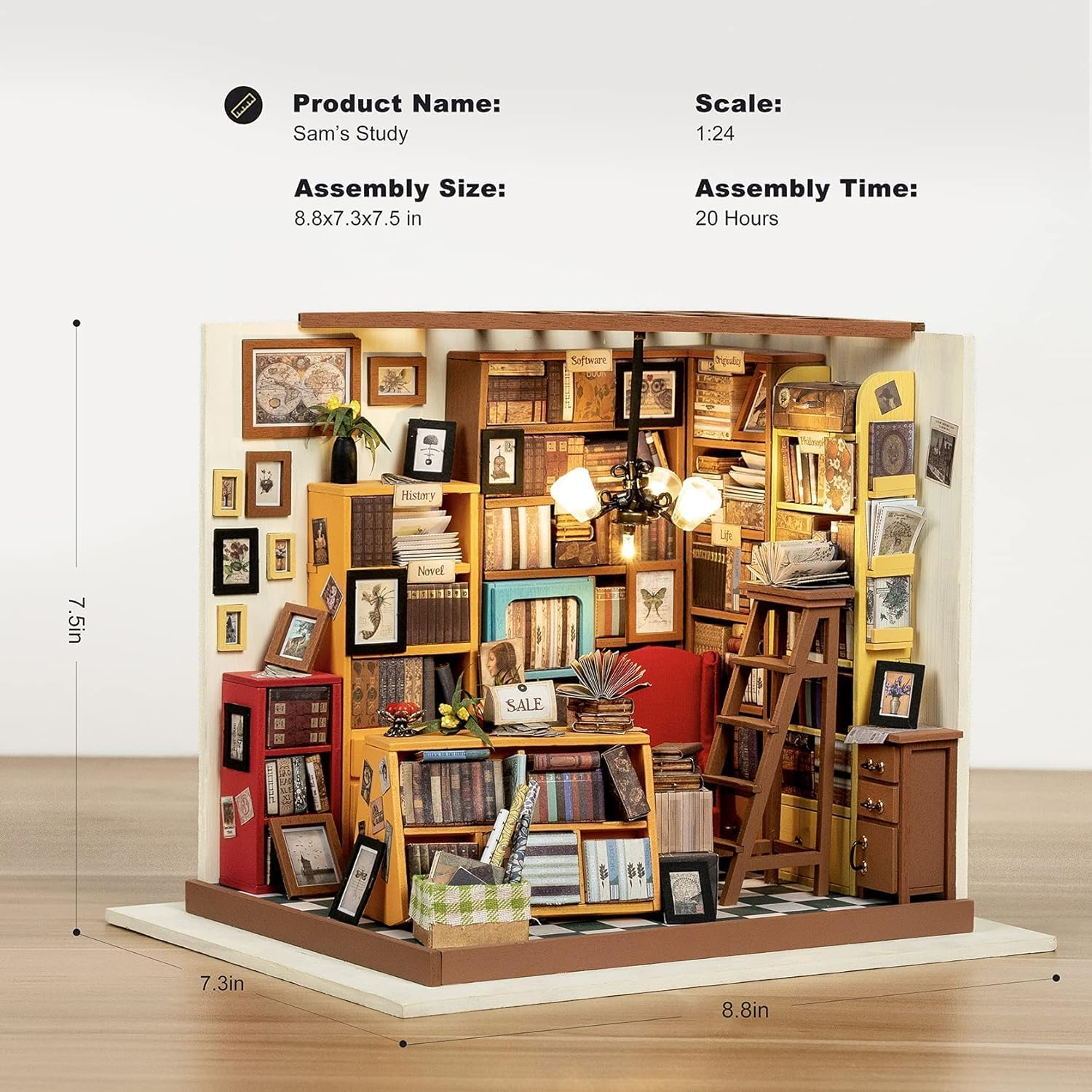 Rolife Miniature Dollhouse Wooden House Kit Birthday Girls Women and Friend (Sam'S Study) - Dora'S Loft image number 6