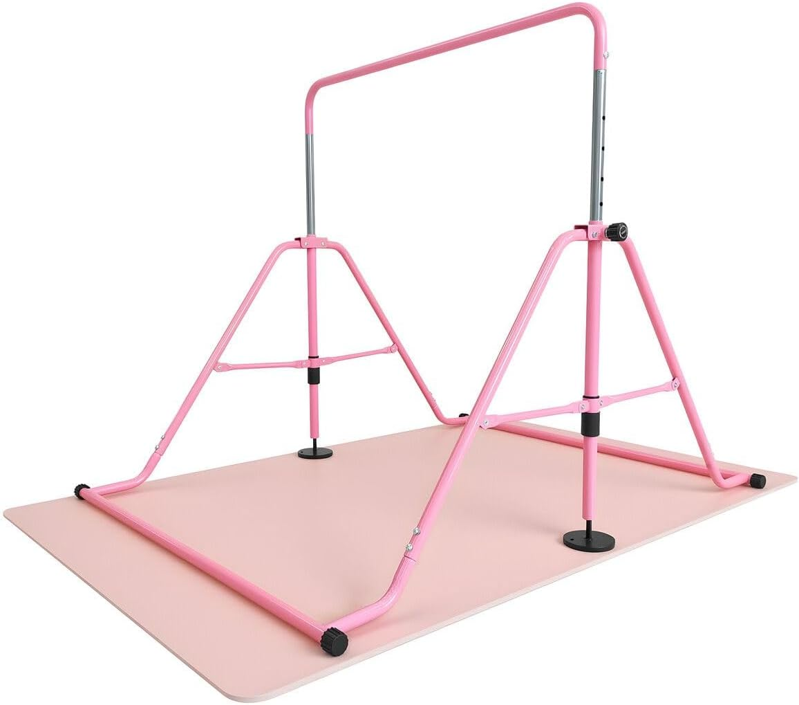 Genki Expandable Gymnastics Bars, Adjustable Height Gymnastic Horizontal Bars,Junior Climbing Frame Training Bar Children Folding Training Monkey Bars for Kids,Pink&hellip;