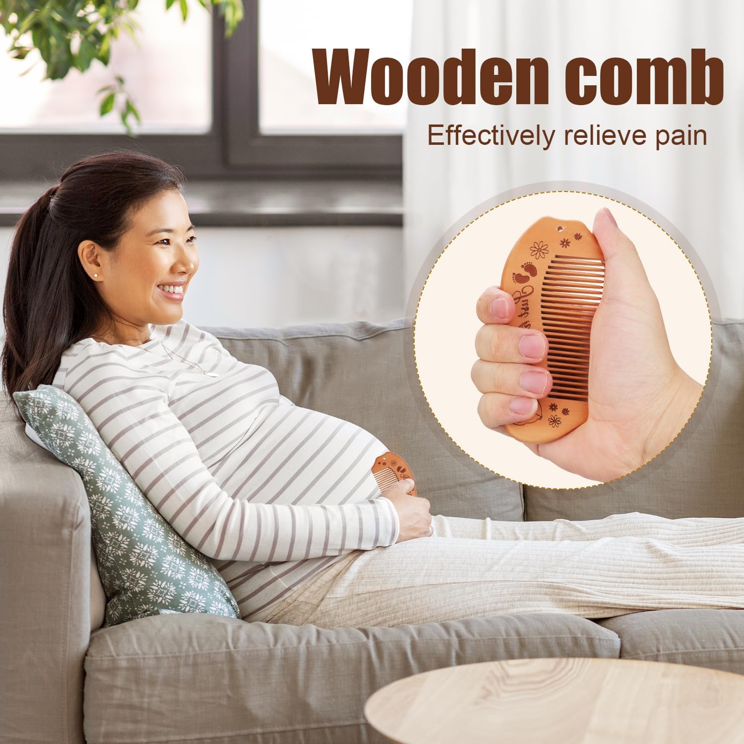 Wooden Labor Comb, Birthing Comb for Labor Pain Birth Comb with Affirmation Labor and Delivery Essentials Labour Gifts for Expectant Mothers Pregnant Women