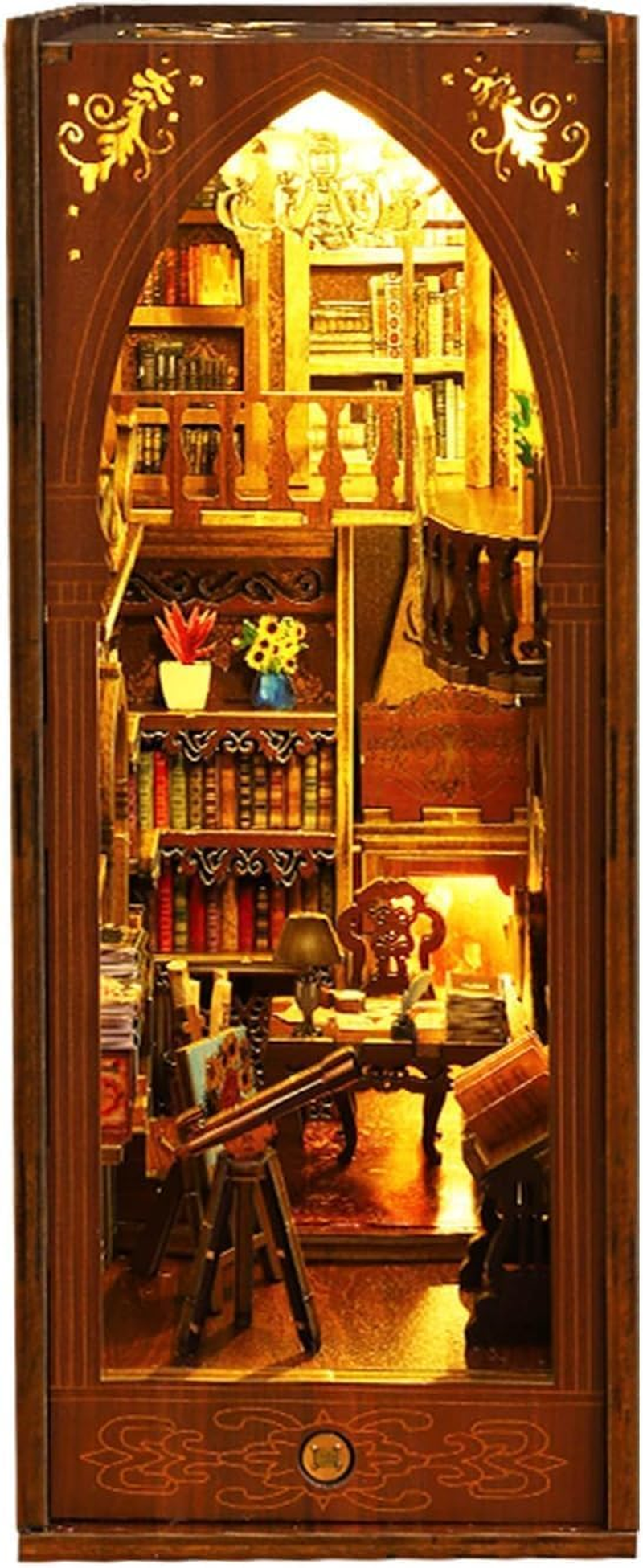 Book Nook Kit for Adults, DIY Miniature Dollhouse with LED Lights 3D Wooden Puzzle Bookend for Bookshelf Decor, Tiny Model House to Build image number 4