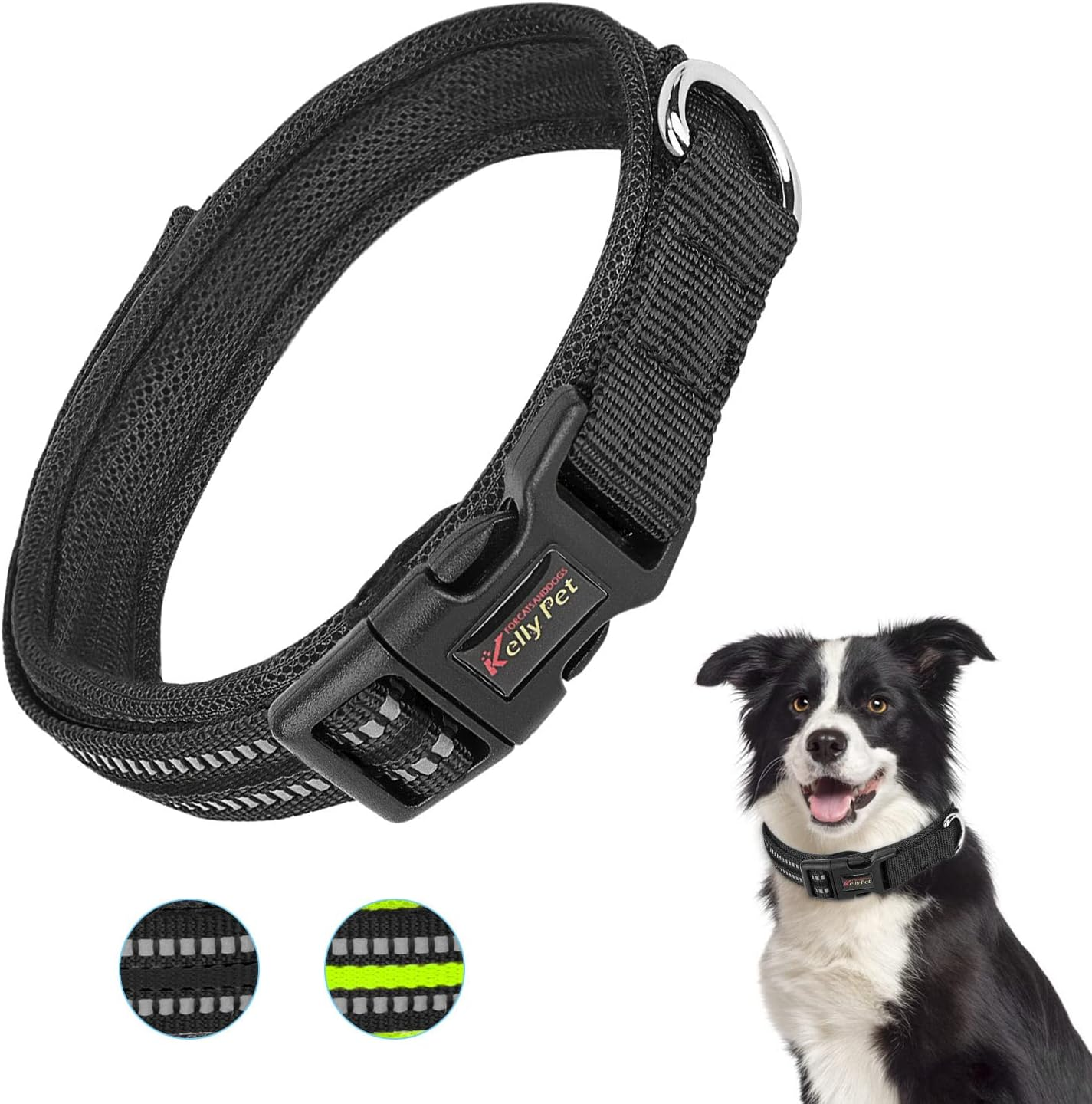 AUTOWT Reflective Dog Collar, Soft Neoprene Padded Breathable Nylon Pet Collar, Adjustable Classic Puppy Collars with Safety Locking Buckle for Small Medium Dogs Walking (Orange, S)