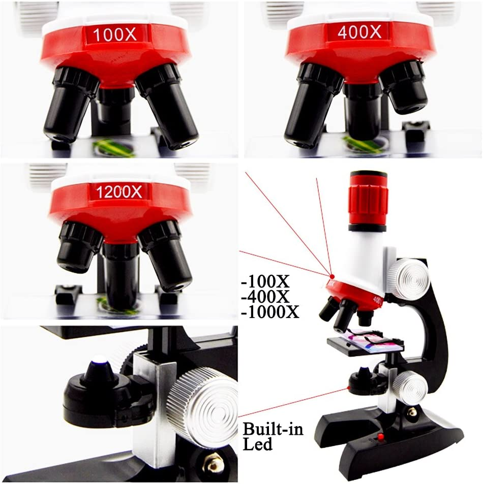 Jiusion Kid Microscope Kit, 100X 400X 1200X Trinocular Magnification Beginner Toy for Home School Education - Biological Hand Held Camera Microscope with Slides for Children image number 3