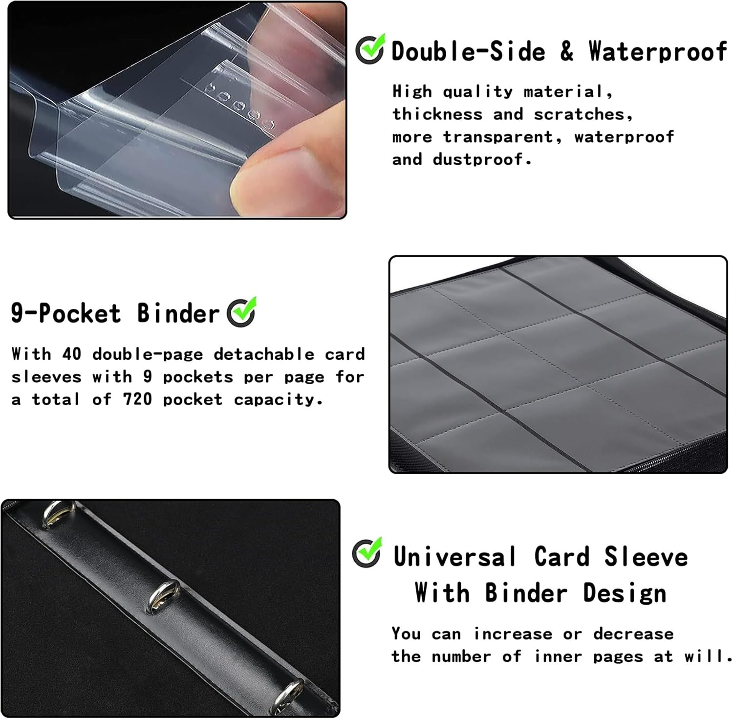 9 Pocket Trading Card Binder, 720 Double Sided Pockets PU Collection Binder, Premium PKMN Trading Card Holder, Card Folder for MTG, TCG, Sports Cards, Game Cards