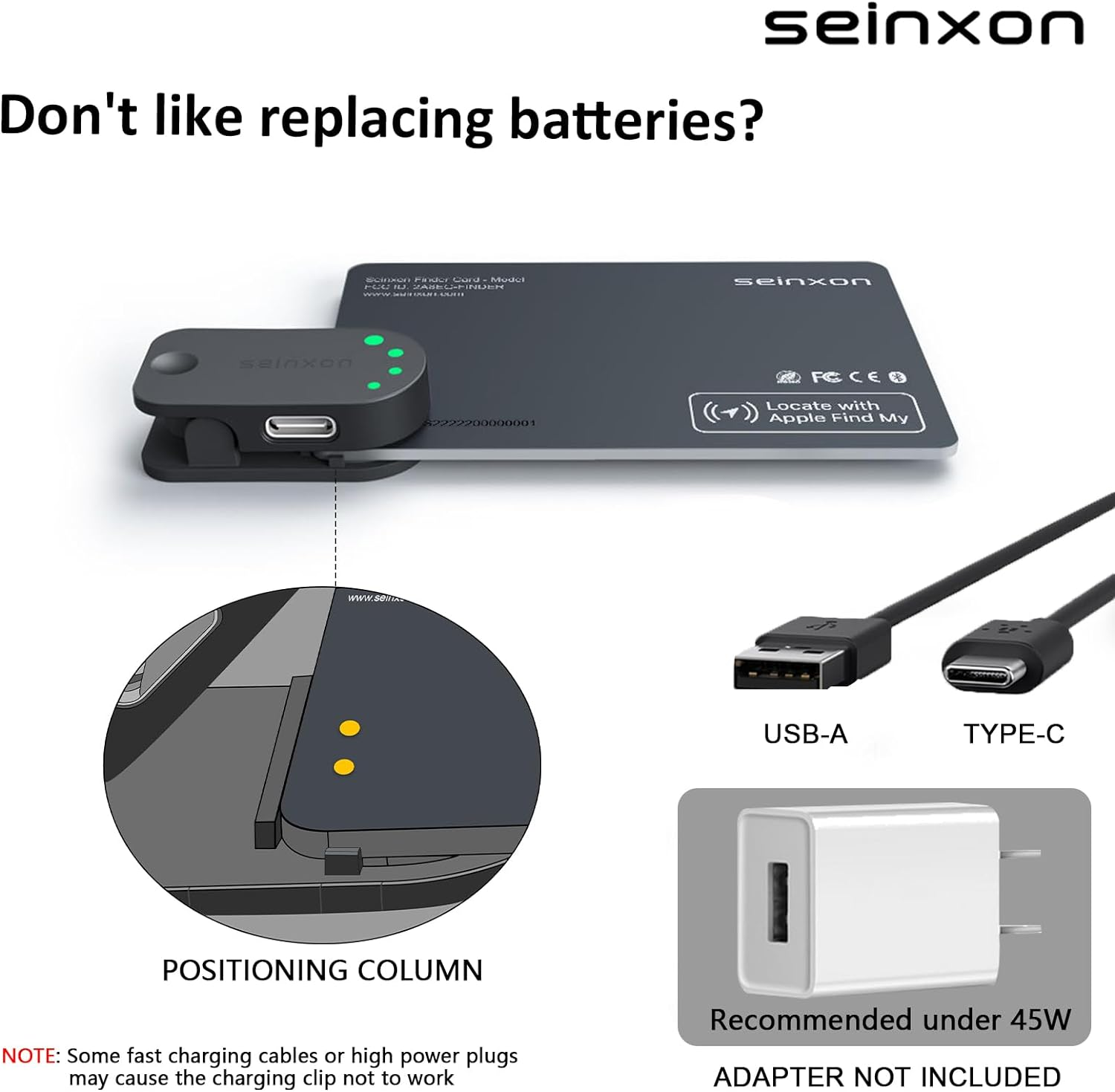 SEINXON Wallet Finder RFID Blocking Card IP68 Item Tracker with Recharge Clip Works with Apple Find My APP & Network (Ios Only), Grey image number 4