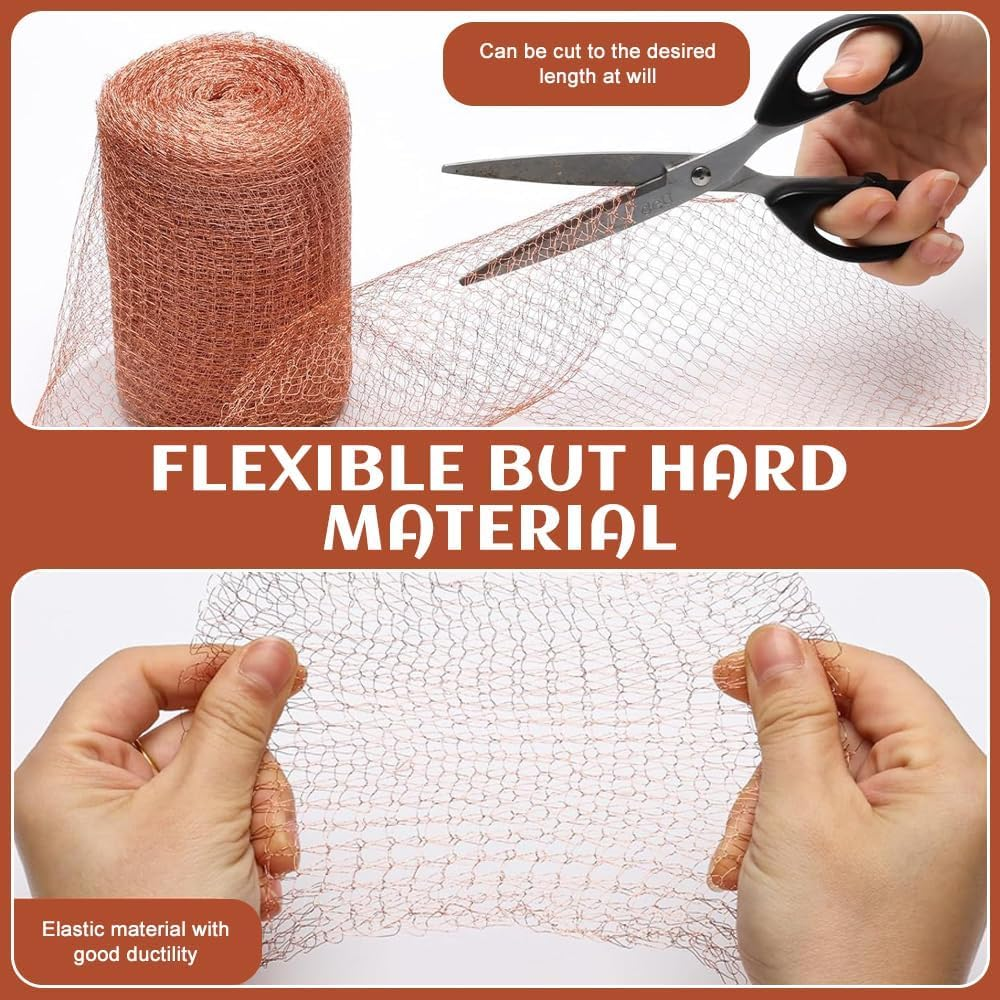 Copper Mesh Rodent Pest Control Kit, 5In X 20Ft Fine Wire Mesh Roll for Mouse Hole Filler, Copper Meshs Slug Repellent for Closing Gaps around Gardens Windows Pipes image number 6