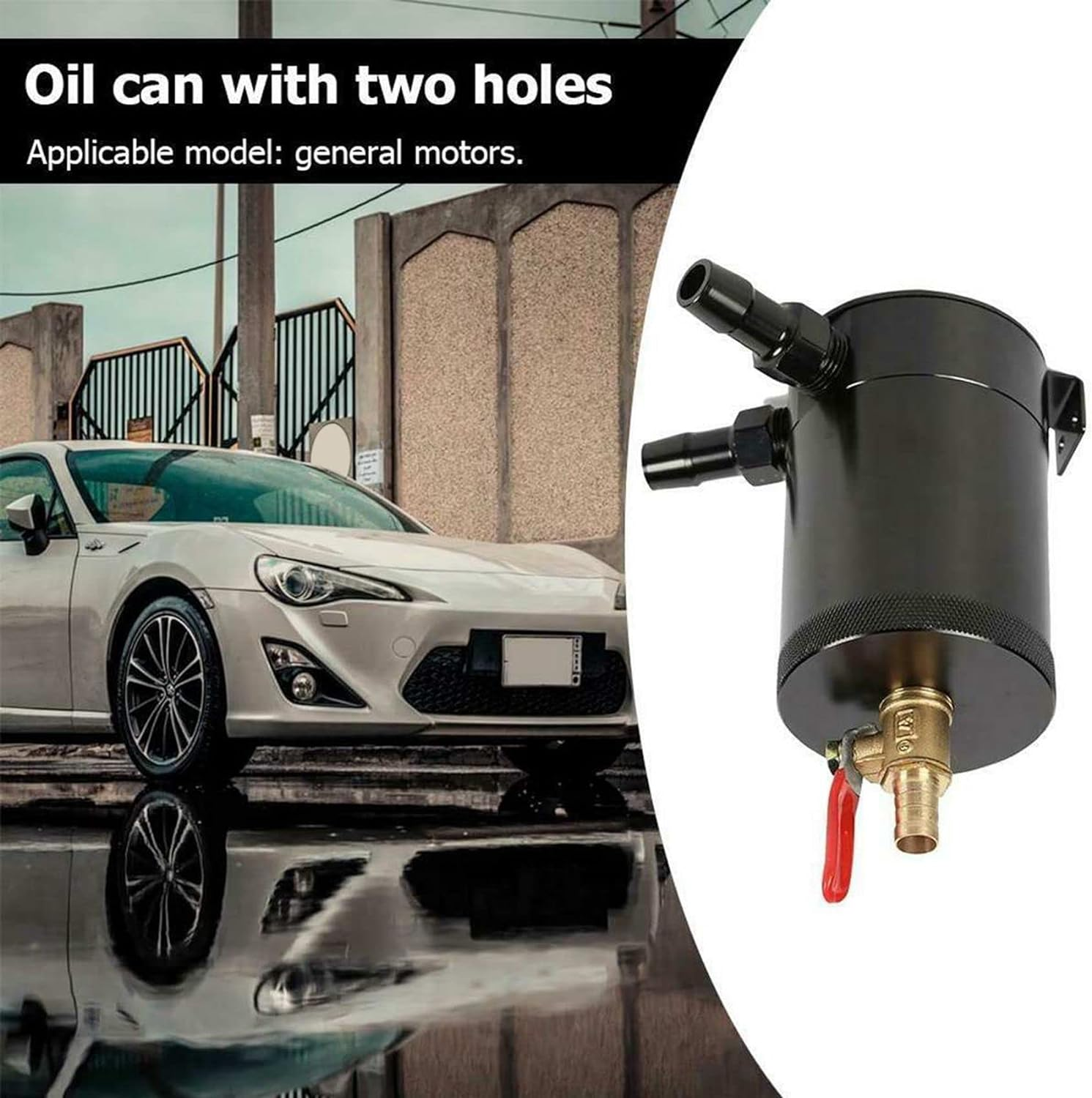 Universal Oil Catch Can Compact Baffled 2-Port Aluminum Reservoir Oil Catch Tank with Drain Valve Tank Parts image number 6