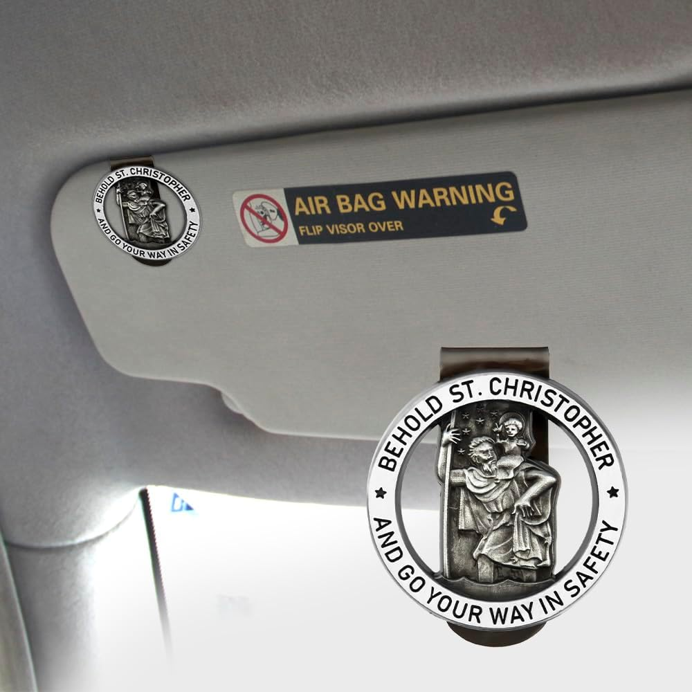 St Christopher Medal for Car,Car Visor Clip,St Christopher Visor Clip,New Driver Gift,Men Car Accessories Interior,New Car Accessories for Teens,New Car Gifts,Driving Gifts for Family,Friends image number 2