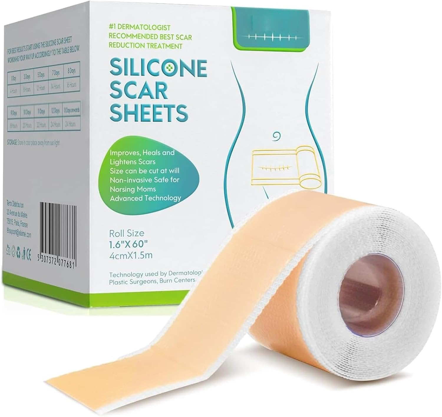 Silicone Scar Sheets, Silicone Scar Tape Strips(4X150Cm), Professional Away Sheets for Surgical Scars, Keloid, C-Section, Burn Et image number 3