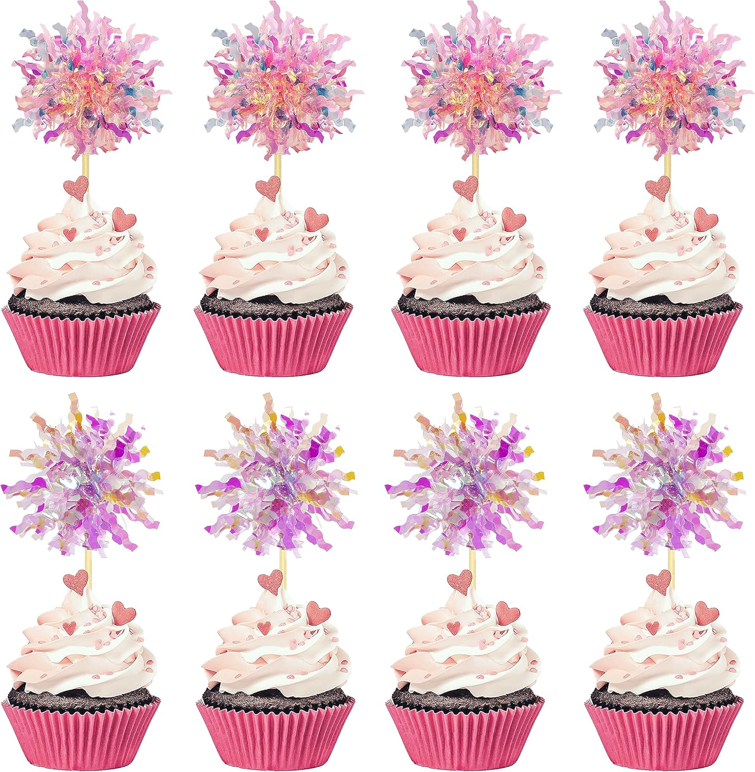 30PCS Foil Firework Cupcake Toppers, Takemay Happy Birthday Rose Cake Toppers, Sparkle Tinsel Flower Drink Stirrers Cocktail Food Fruit Toothpicks for Xmas Party Birthday Wedding Ceremony image number 2