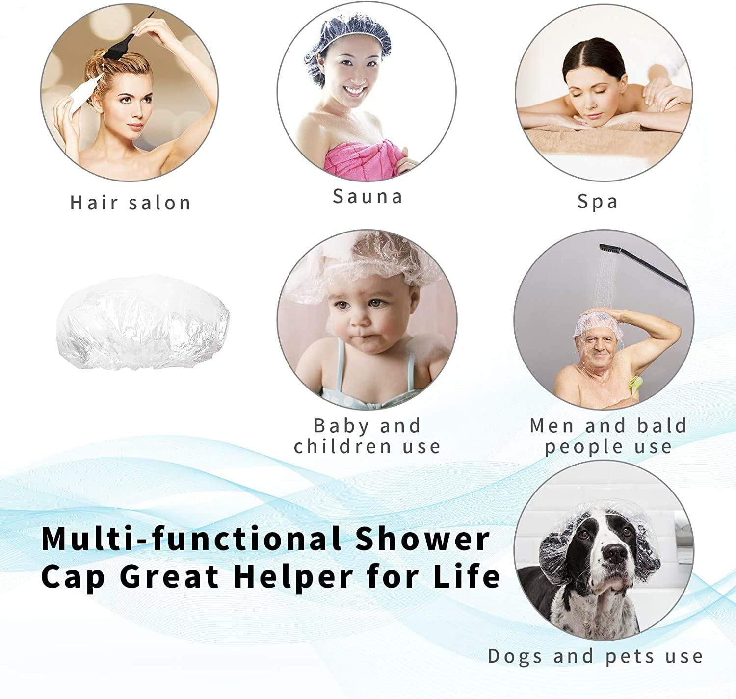 50PCS Disposable Larger Shower Caps, Plastic Clear Thickening Bath Hair Cap and Waterproof Hair Caps for Women Men Kids Hair Treatment, Spa, Hotel and Hair Solon, Home Use, Portable Travel.