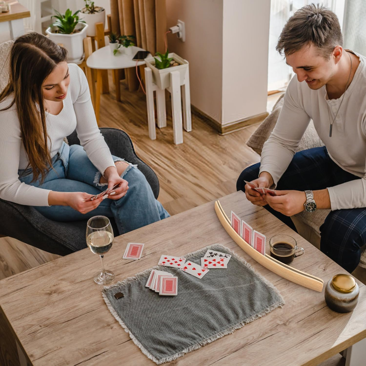 Set of 2 - Wood Bent Playing Cards Holder Solid Wood Card Holder Play Card 13 "Tray Holder Organizer with Extended Base Stable Enough Card Holder Card Game for Kids, Adults, Small Hands, Seniors image number 3