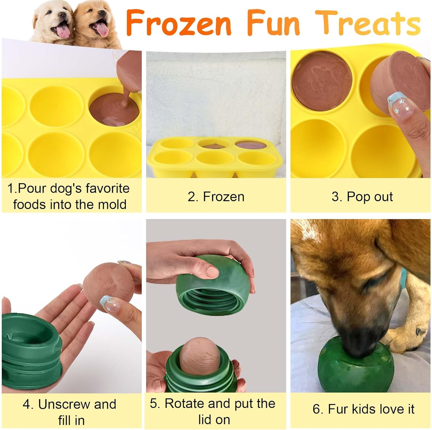 BABORUI 6 Cavities Silicone Dog Treat Molds for Woof Pupsicle & Power Chewer Pupsicle Large 25-75Lbs, Reusable Frozen Dog Treat Molds for Making Puppy Favorite Freeze Refill Ice Popsicle Treats (L) image number 1
