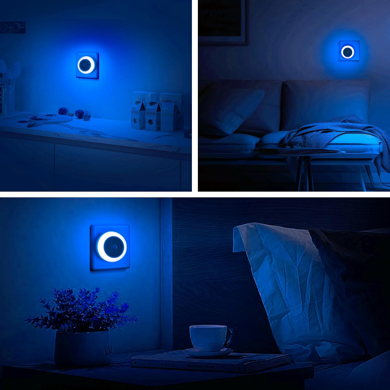 VIPMOON 4Pack Plug in Night Light, Auto Dusk to Dawn Sensor, Indoor Kid Baby Night Light Sensor, Auto LED Night Lights for Bedroom, Bathroom, Wall, Stairs, Cabinet, Hallway. AU Plug Blue - Blue image number 2