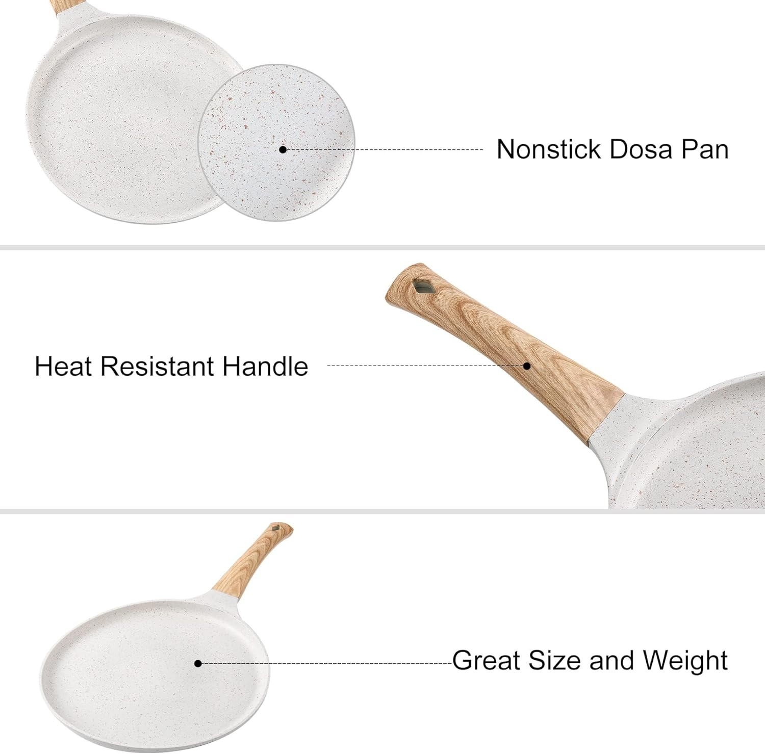 Crepe Pan, XICEN 28 Cm Nonstick Dosa Tawa with Spreader, for All Stove, Tortilla Pan with Detachable Handle (Cream White) image number 1