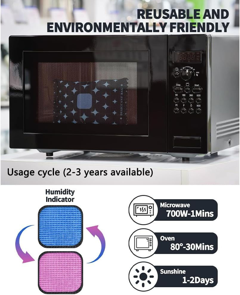 4 Pack 200G Silica Gel Moisture Absorbers, Desiccant Packs for Storage,Dehumidifier Bags for Storage Bins, Closets,Cars - Effective Moisture Control Solution, Reusable Silica Gel Will Change Color image number 4