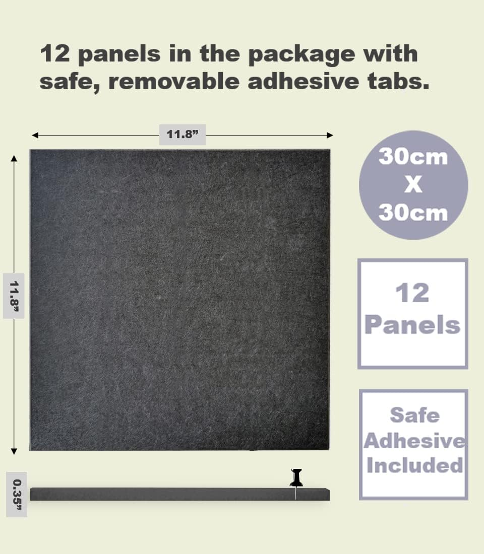 Office Cork Board Alternative | Gray Felt Tiles (12-Pack) | Felt Bulletin Board for Home | Wall Organizer for Office | Large Cork Boards | Pin Board Display | Dart Board Wall Protectors | Gray Black image number 6