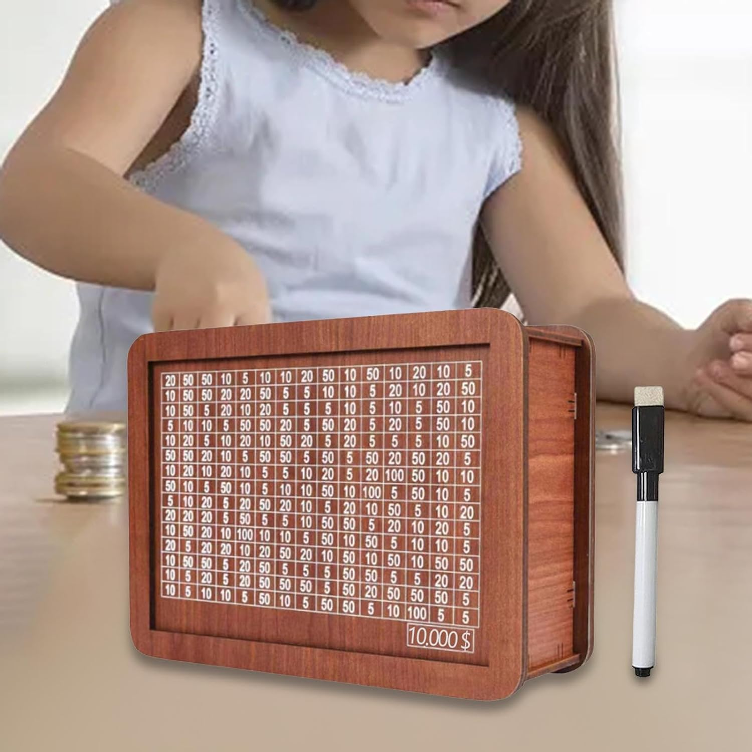 Wooden Money Box Money Saving Box with Counter with Numbers Piggy Bank for Boys Girls, 10000 Dollar image number 3