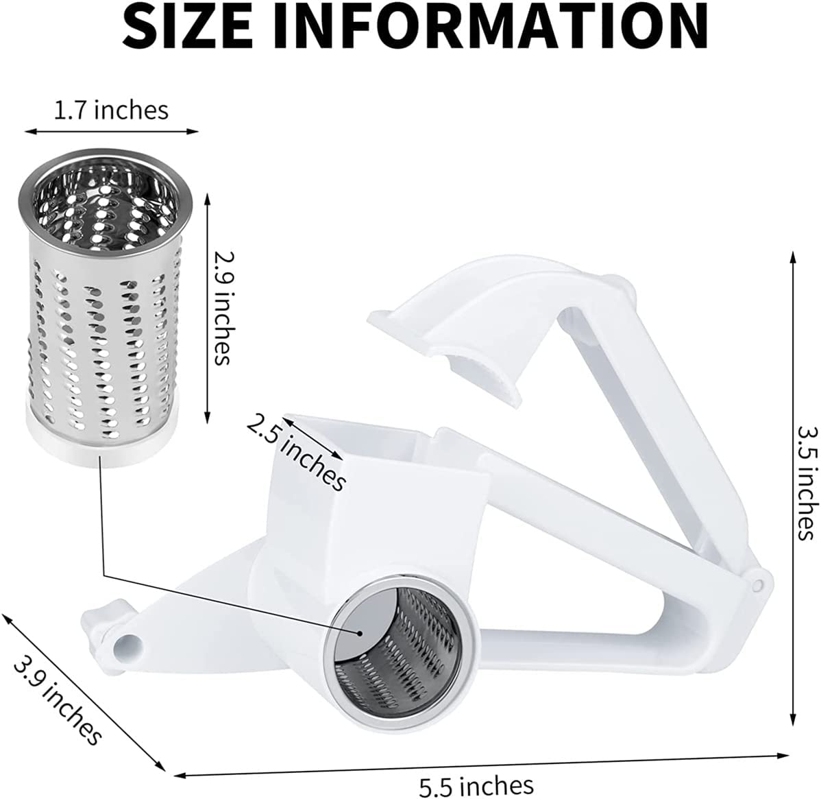 Hand-Operated Rotary Cheese Grater,Manual Handheld Cheese Cutter with Stainless Steel Drum, Hand Crank Kitchen Tool for Grating Hard Cheese, Chocolate, Nuts and More (White) image number 1