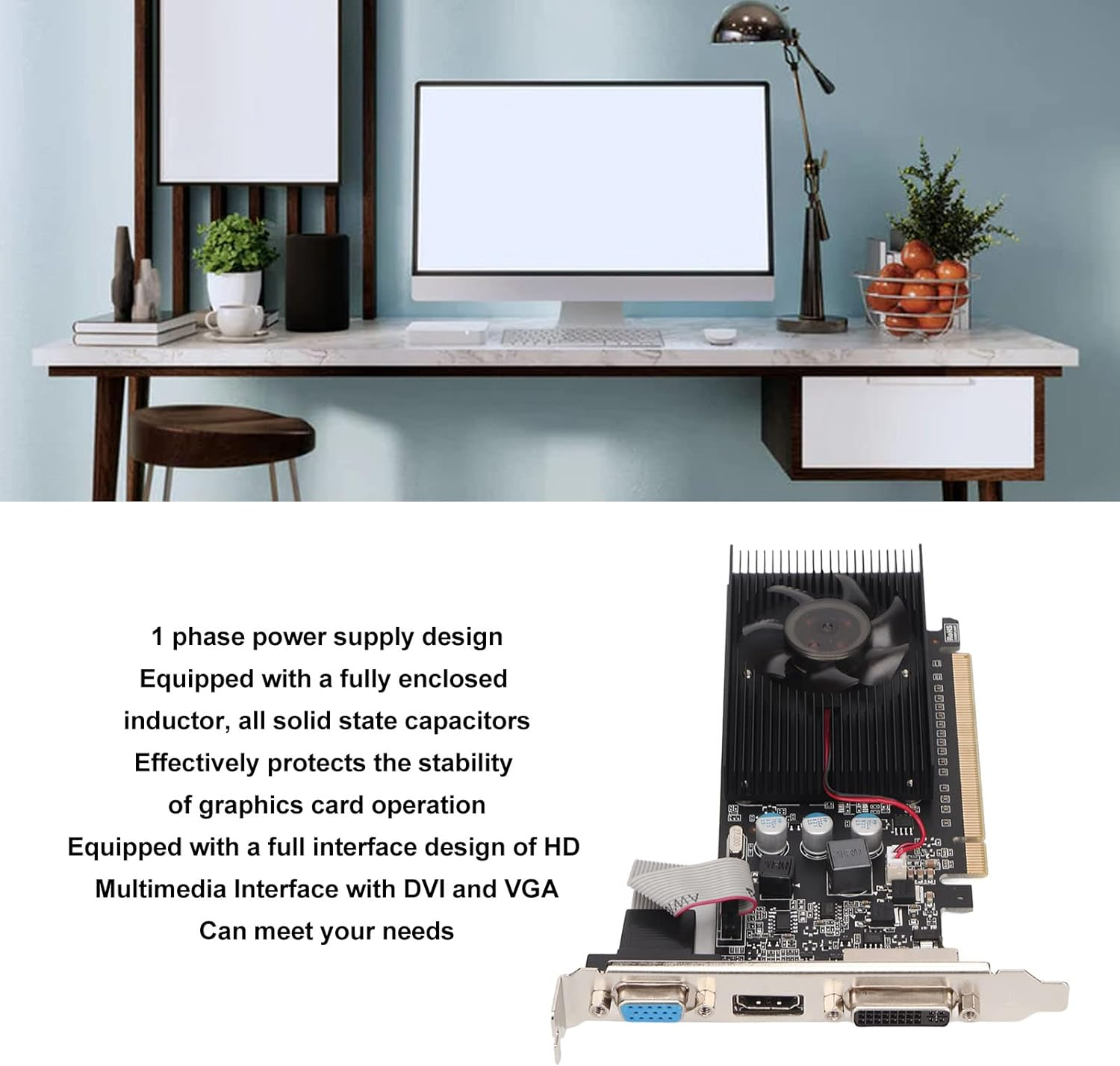 Graphics Card, GT610 2GB DDR3 64 Bit Gaming Graphic Cards with Low Noise, PCI Express X16 Computer Graphic Cards for Desktop, 1000MHZ Core Frequency (GT610 2GD3 64BI)