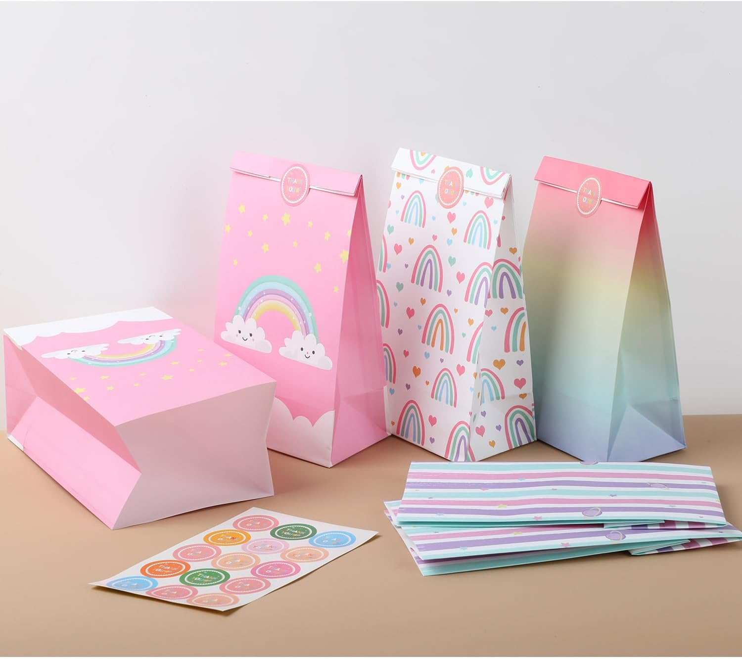 OSYLICT 24PCS Party Gift Bag with Thank You Stickers, Wrapping Gift Paper Bags for Kids Girls Boys Birthday Bags Party Bags Wedding Favor Bags image number 1