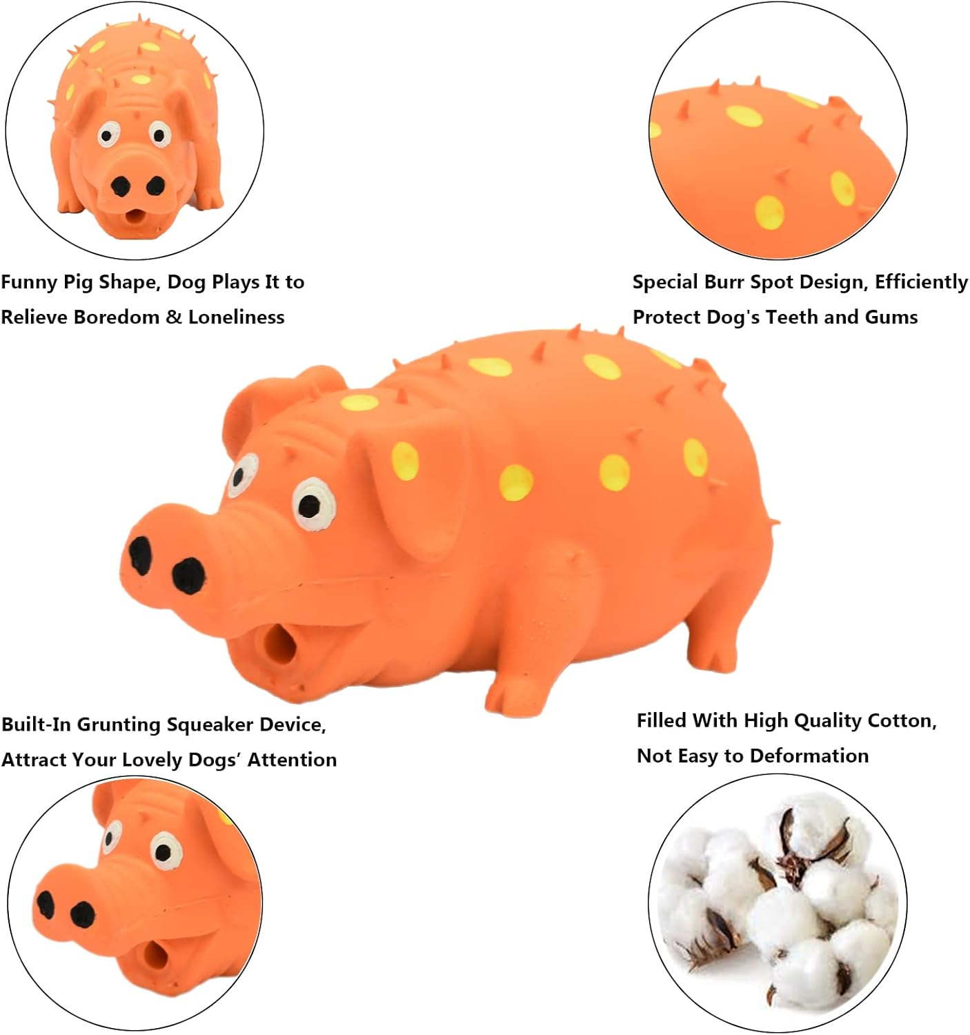 Pig Squeaky Dog Toy, 2 PCS Interactive Rubber Chew Toy - Durable Latex Spot Grunting Toys That Oink for Small Medium Large Dogs (Orange, Blue) image number 3