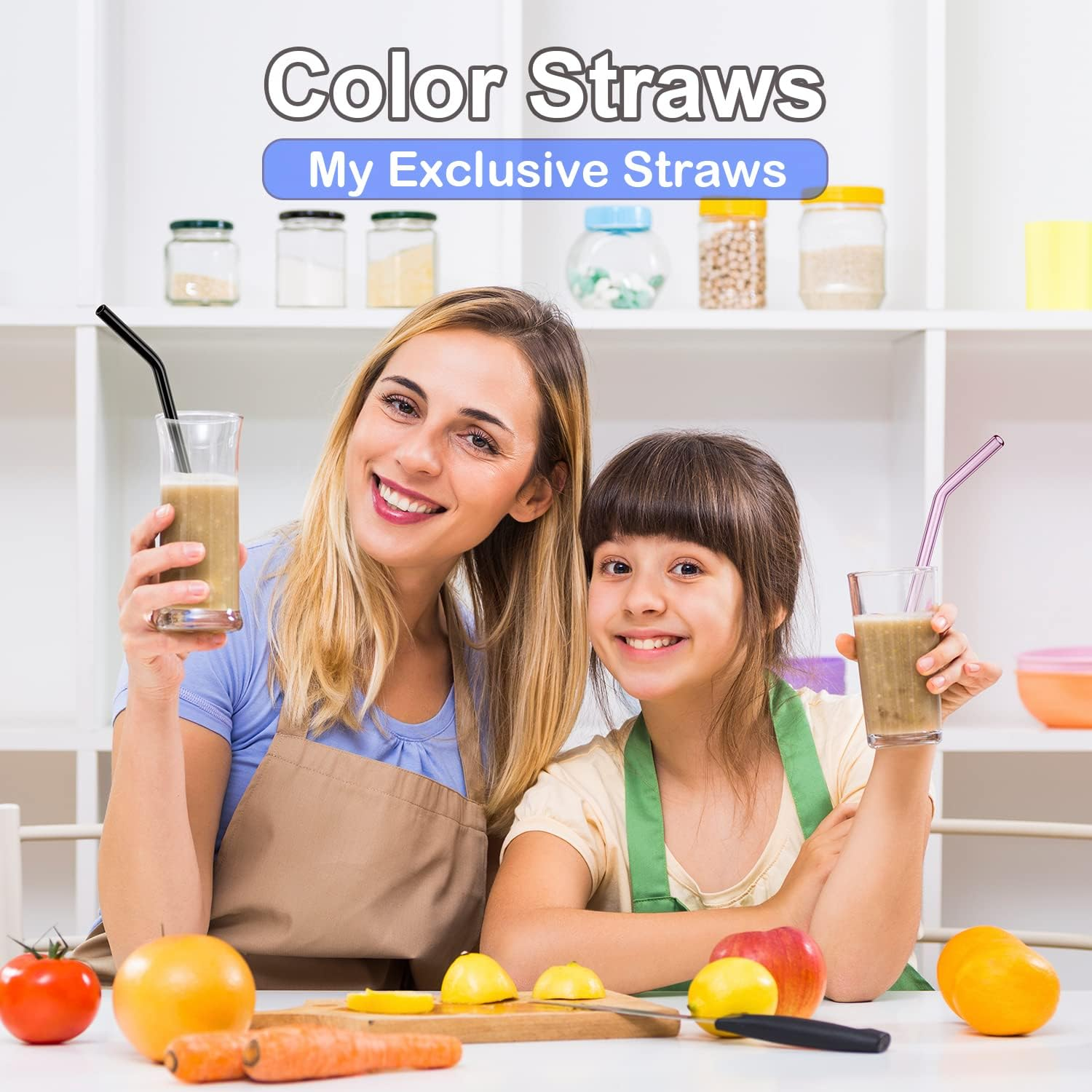 Amber Glass Straws Drinking Reusable: Colored Glass Cocktail Straws Travel Glass Straw with Gift Case Long Glass Drinking Straws Bent image number 2