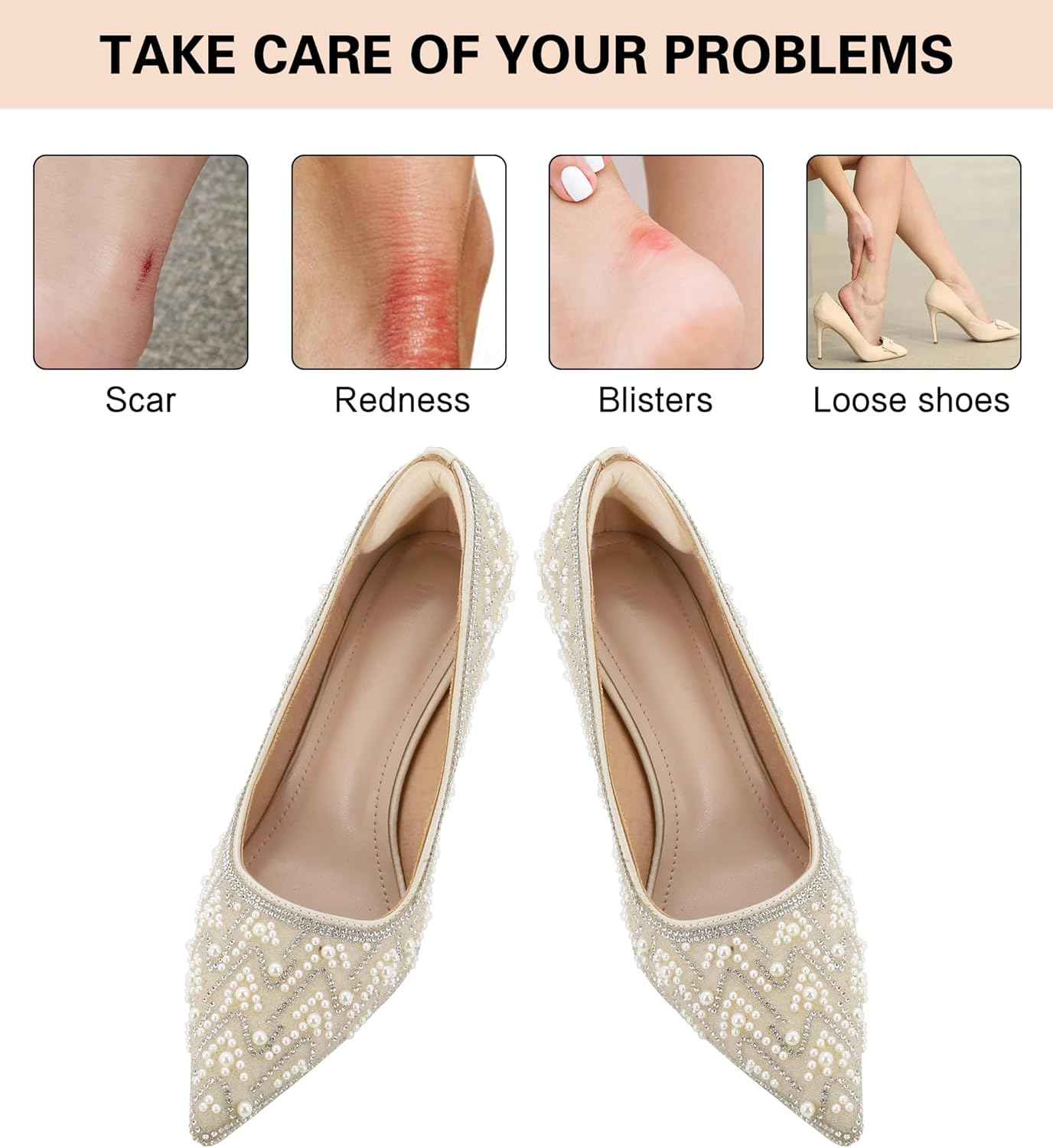 8Pieces Heels Grip Liner | Leather Heel Cushion Pads Back of Heel Protectors Cushions | Self-Adhesive Foot Care Protectors | Heel Pads Snugs for Shoe Too Big Men Women, Filler Improved Shoe Fit and Comfort image number 5