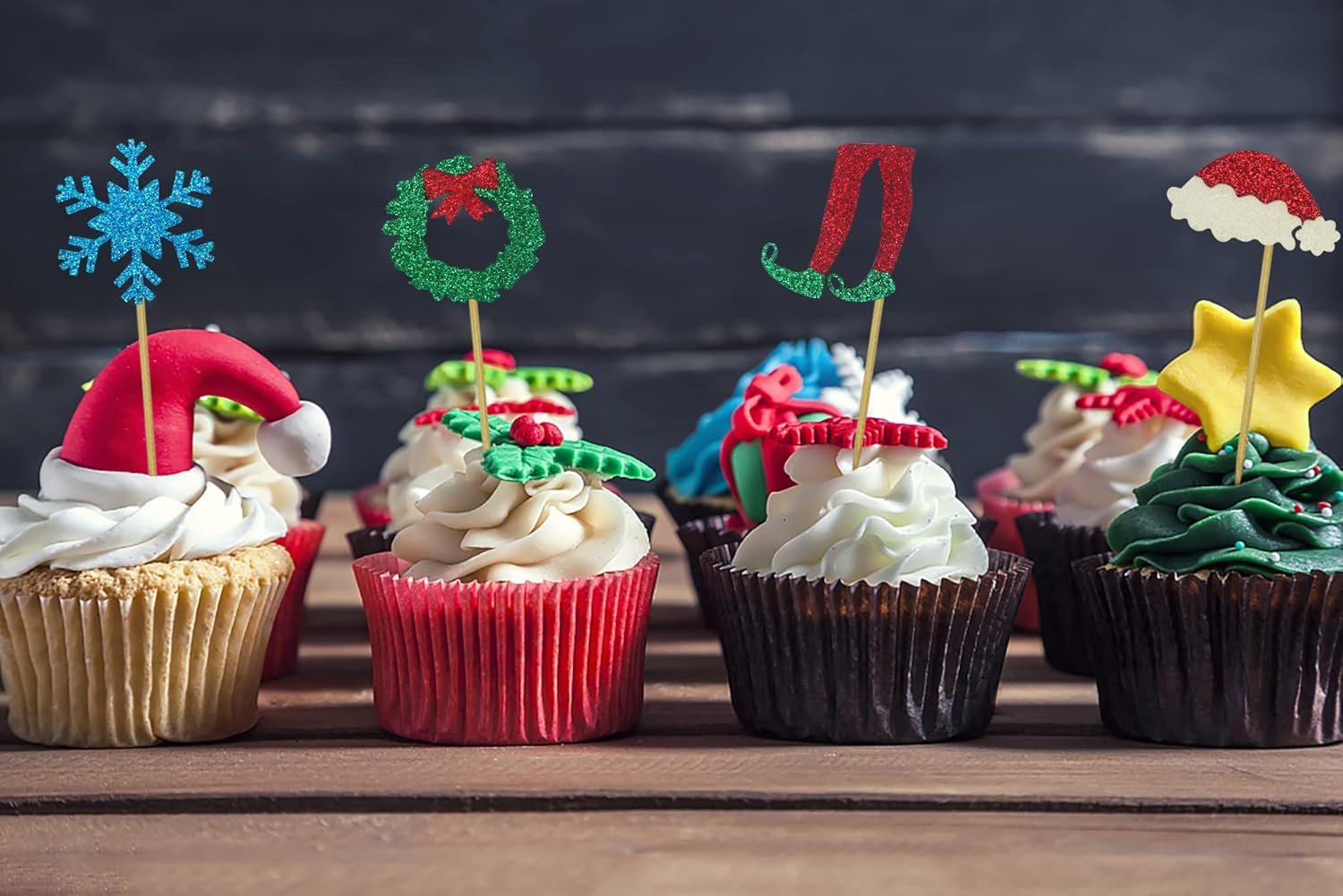 Christmas Cupcake Toppers, Christmas Cake Topper, Merry Christmas Tree Elk Socks Snowflake Cake Cupcake Picks Decorations for Christmas Party Engagement Carnival Celebration Dessert Decor Supply image number 2