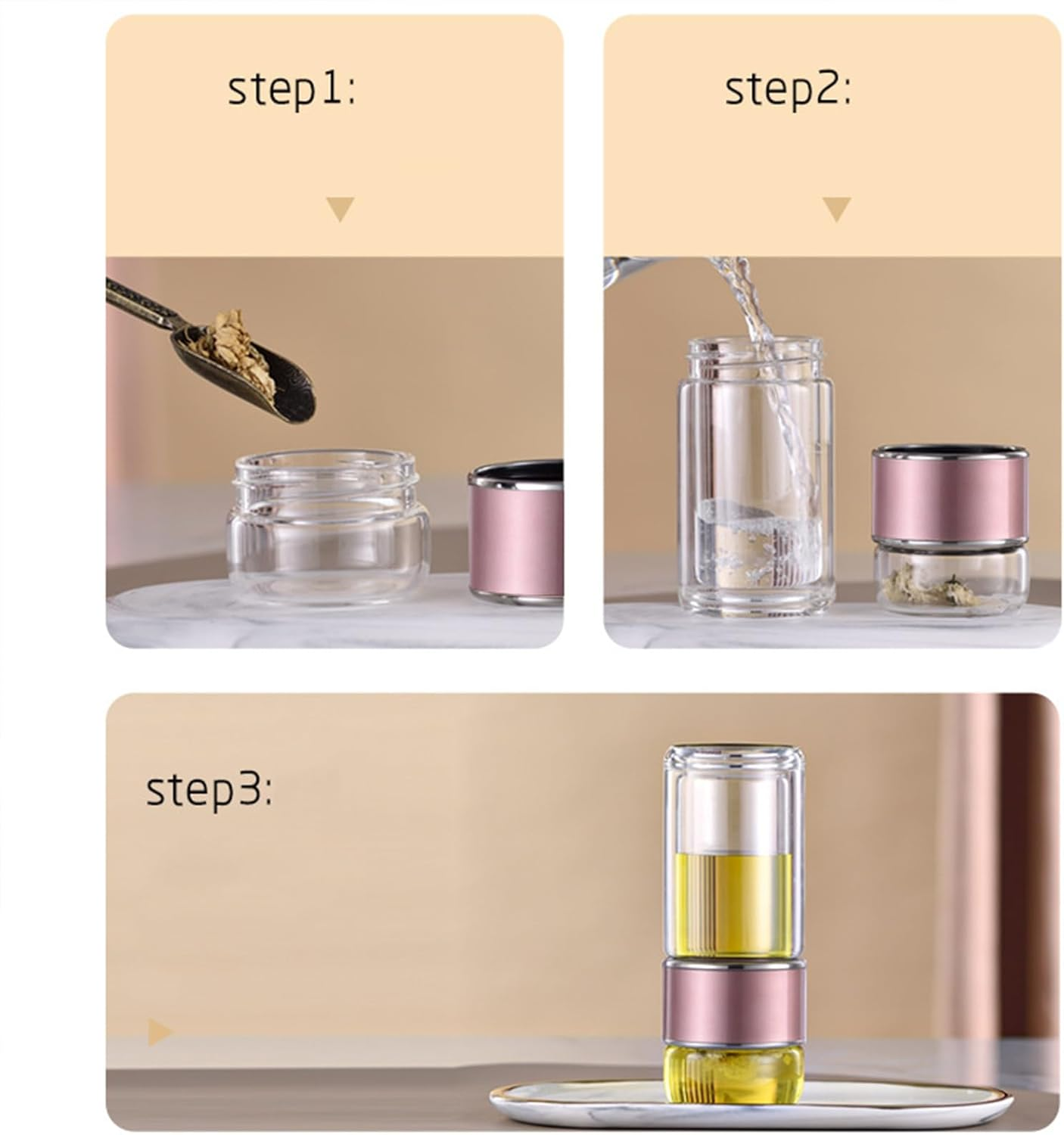 Glass Tea Infuser Bottle,Tea Cup with Infuser,Infusifie Tea Infuser,Joufsonan Infusible Tea Maker,Double-Wall Glass Tea Infuser,Infuser Water Bottle,Tea Tumbler with Infuser,Loose Leaf Tea Steeper image number 2