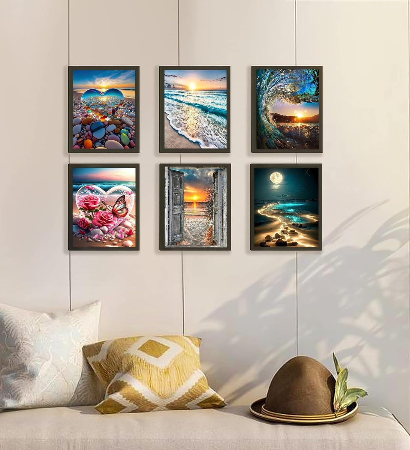 6 Pack Diamond Painting Kits for Adults, 5D Beach Diamond Art Kits for Beginners, DIY Full Drill Paint with Diamond Gem Art, Home Wall Decor 12 X 16 Inch