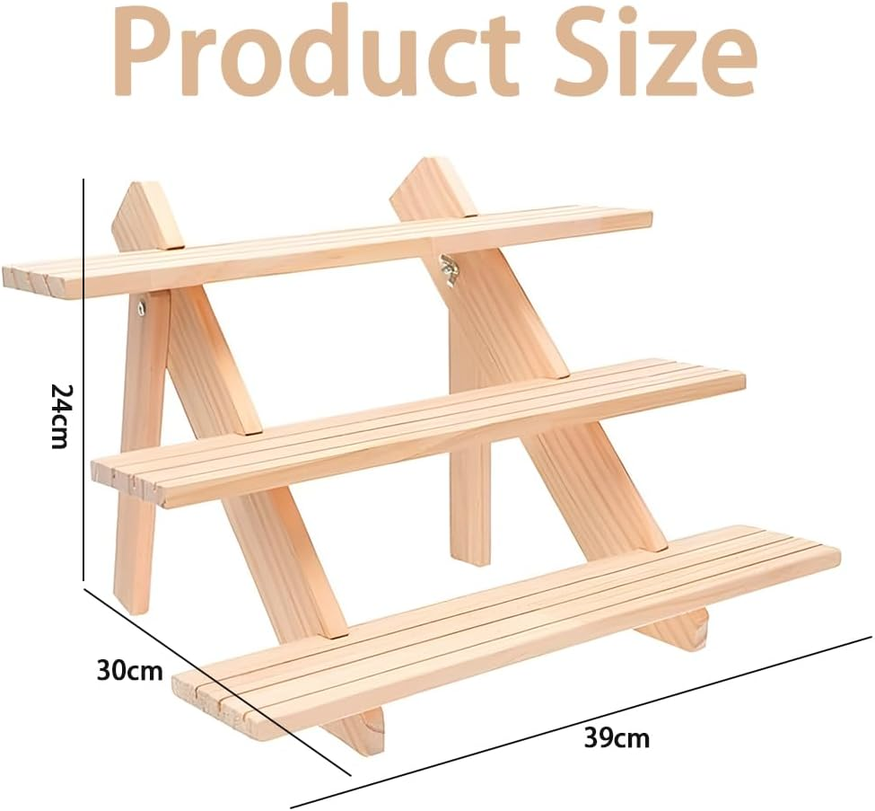 Retail Display Stand, Pine Multi-Layer Multi-Functional Flower Pot Display Attitude, Stable and Rustic Wooden Vertical Jewelry Storage Rack (3 Layers) for Home, Office, Retail, Art Display image number 4