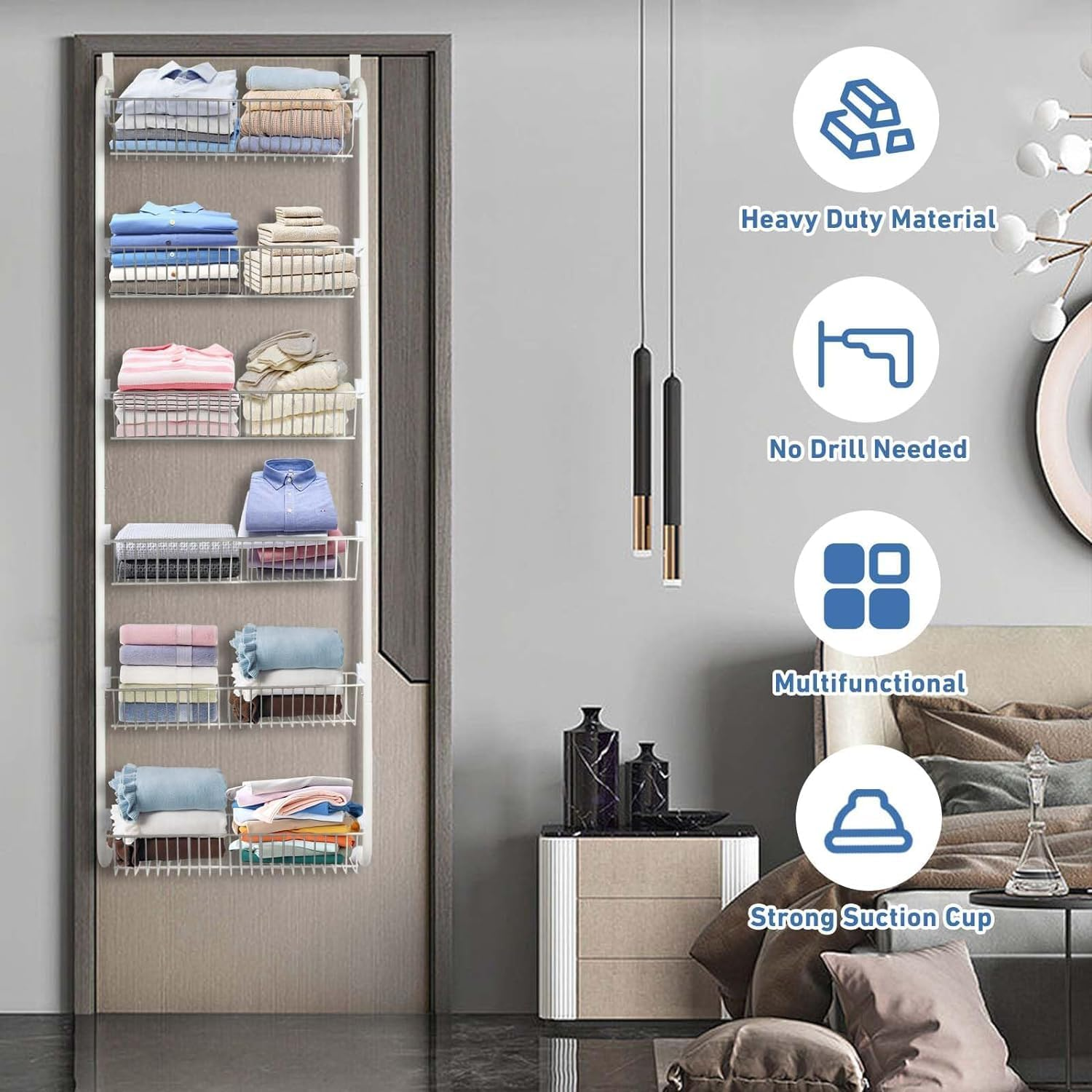 Over the Door Pantry Organizer Rack, Astraio 6 Baskets Pantry Door Organization and Storage, Heavy-Duty Metal Kitchen Spice Rack over Door Can Organizer image number 5